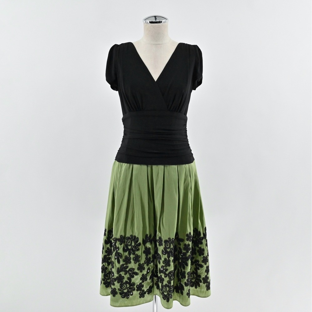 Vtg Y2k Dark Cottagecore Dress Size 10 Black Green Floral Embroidered Fairy Boho